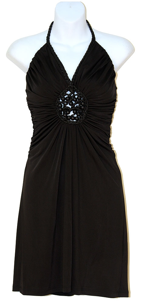 Halter Neck Party Dress with Front Keyhole — in Black