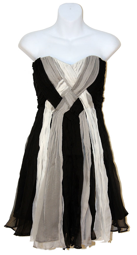 Basket Weave Front Silk Strapless Party Dress