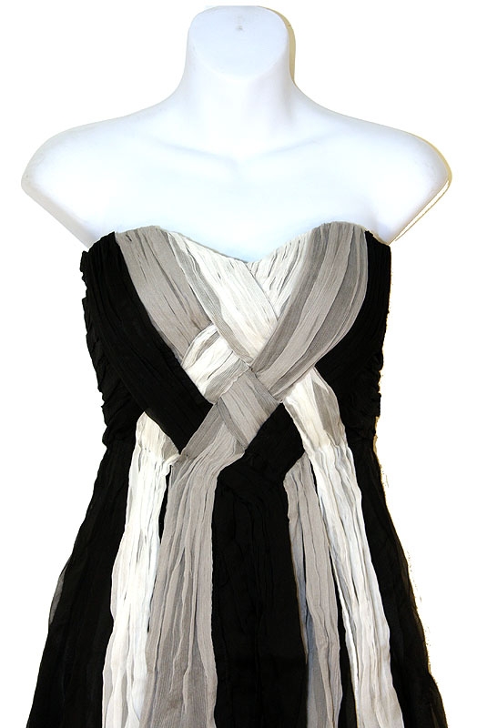 Basket Weave Front Silk Strapless Party Dress — in Closeup
