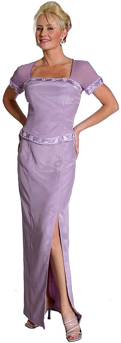 Short Sleeved Beaded Long Evening Dress