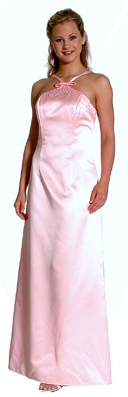 Crossed Front Beaded Evening Dress — in Peach color
