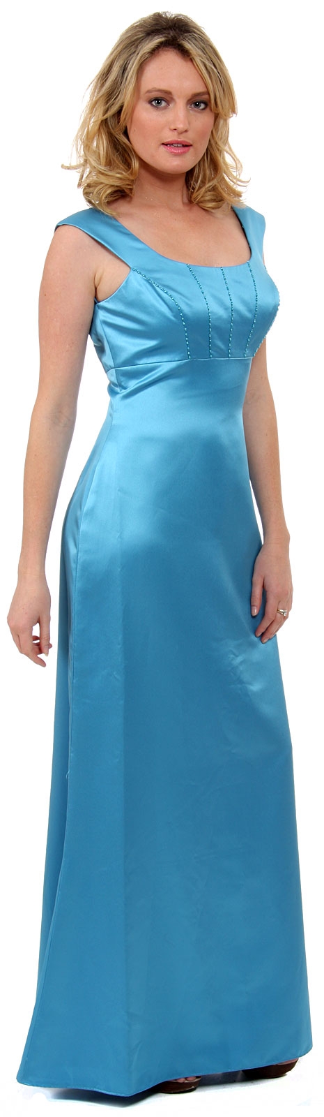 Boat Neck Beaded Bridesmaid Dress — in Carribean Blue