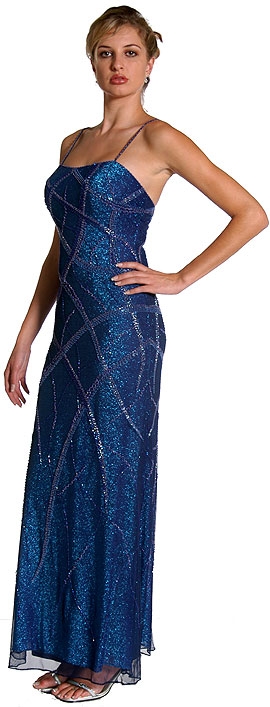Metallic Poly Net Beaded Formal Dress