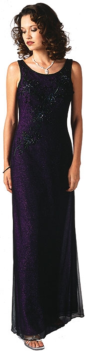 Metallic Poly Net Beaded Formal Dress — in Black/Purple color